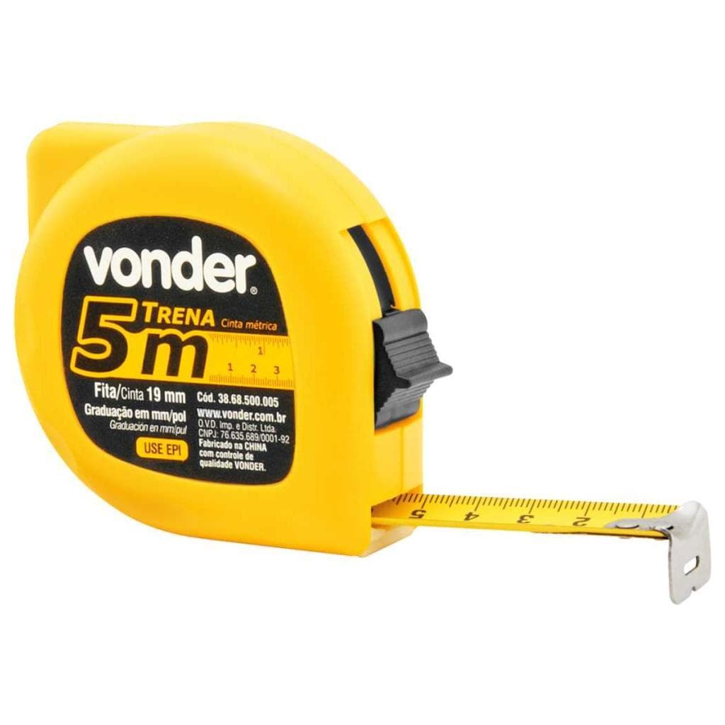 Trena Aço 5m x 19mm Vonder Economica Medição Cinta Métrica