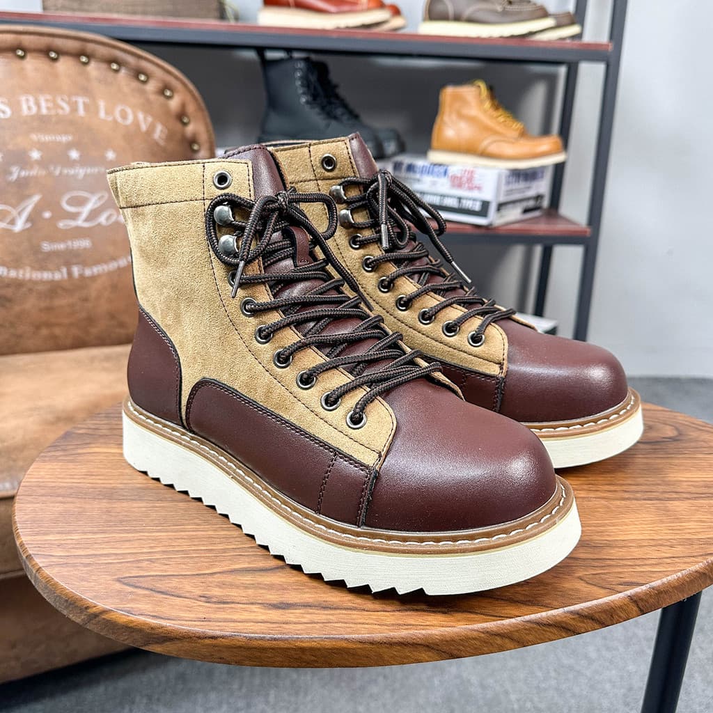 Botas masculinas retrô americanas combinando com cores, botas Martin britânicas, resistentes ao desgaste, sola grossa, b
