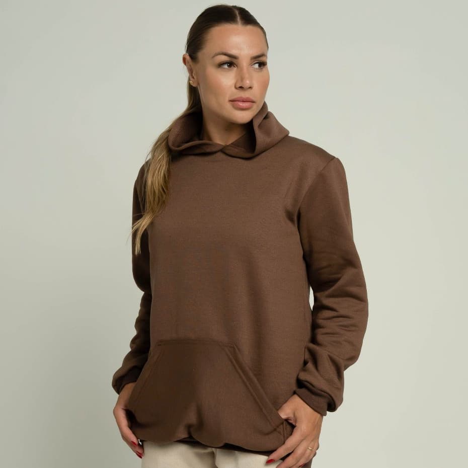 Moletom Canguru Feminino Com Capuz Bolso Algodão Flanelado Blusa de Frio