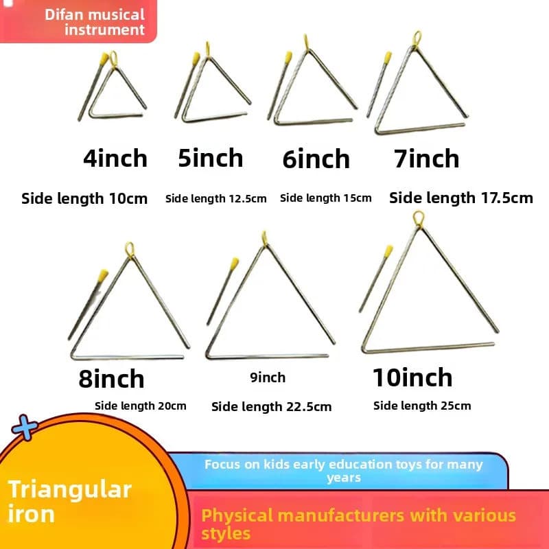 Cimbal de Acompanhamento para Performance de Palco Infantil, Instrumento Orff Triangular para Educação Infantil, 4 5 6 7