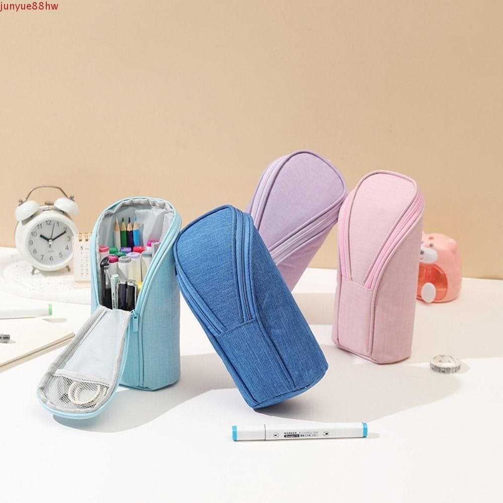 Estojo de lápis JUNYUE, bolsa vertical para canetas de grande capacidade, caixa de armazenamento vertical com zíper, dur