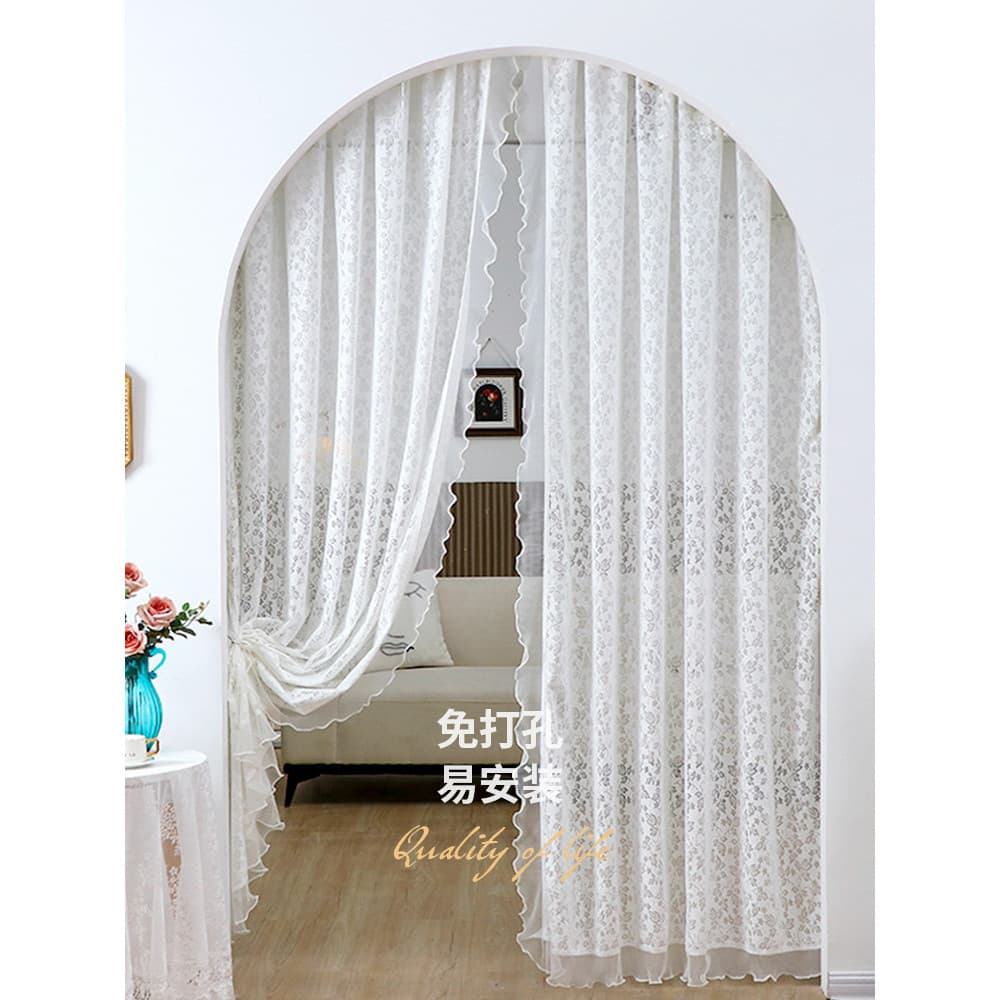 Através de pessoas pessoas impermeciais cortinas de porta de renda francesa sem perfuração instalação divisória cortinas
