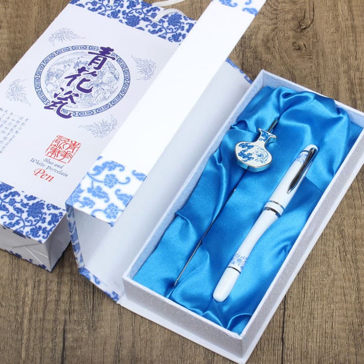 Conjunto de marcadores de caneta de assinatura de porcelana azul e branca enviar colegas de classe de professor estrange