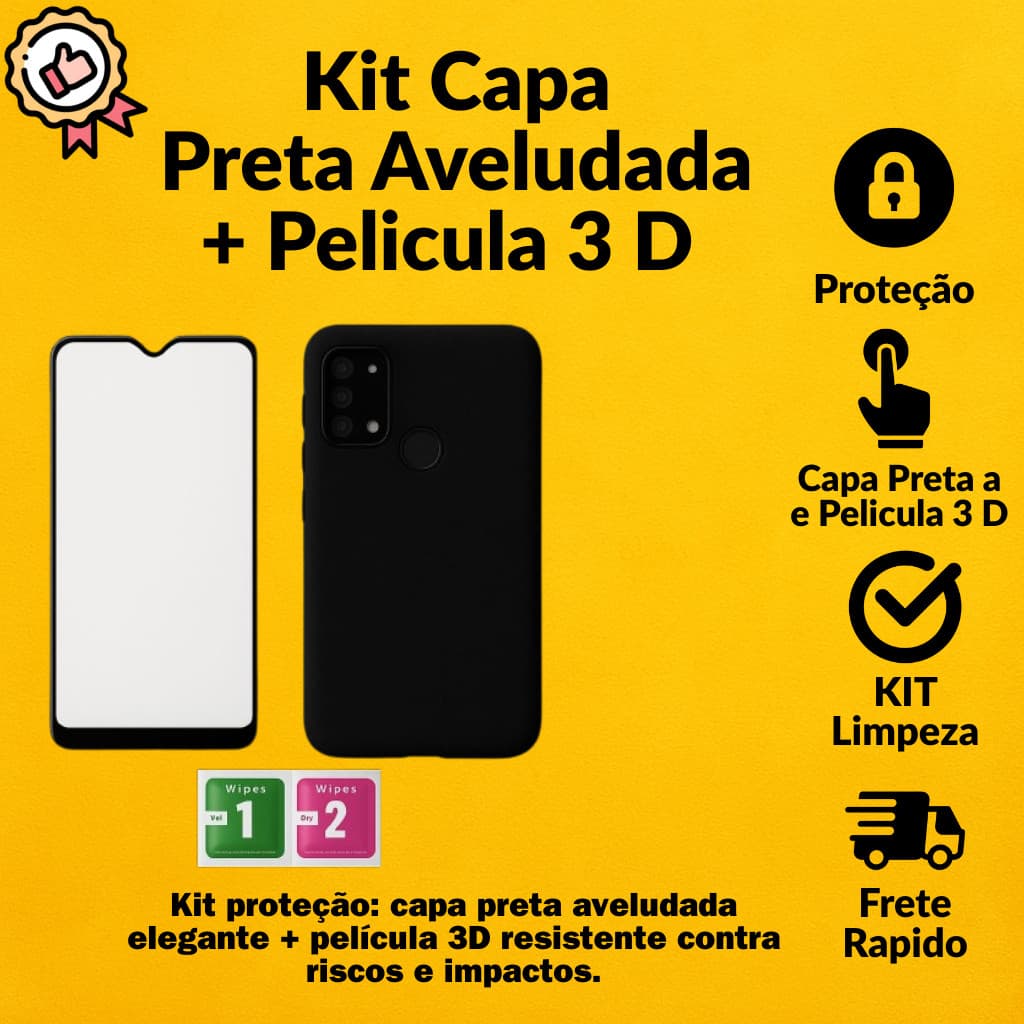 Capa Aveludada Preta + Película 3D de Vidro para Samsung Galaxy A56 5G – Proteção e Estilo