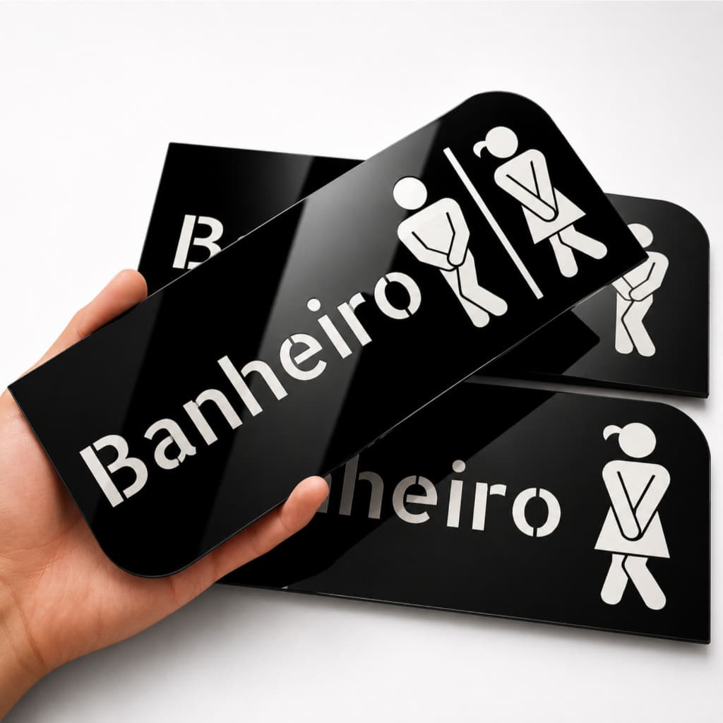 Placa Banheiro em Acrílico Espelhado | Plaquinha Decorativa de Sinalização para Identificação Porta
