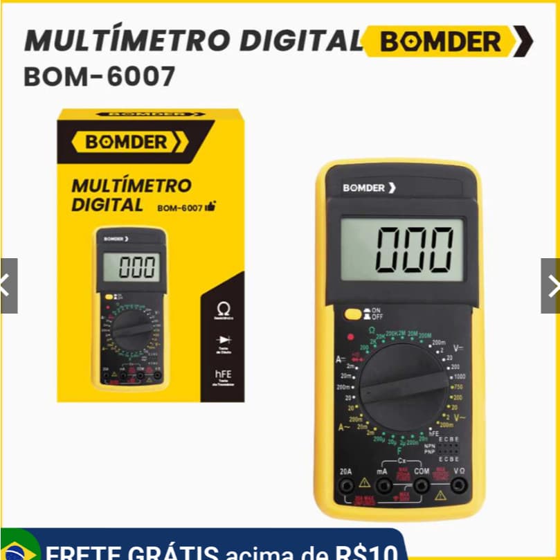 Multímetro Digital com Capacímetro, Bipe, LCD e Pontas de Prova