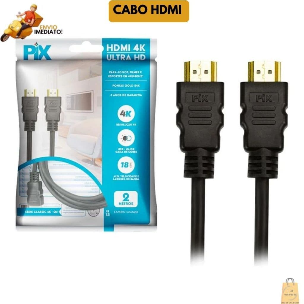 Cabo HDMI 4K Ultra HD 2 Metros 18 Gbps Imagem Som Alta Definição TVs Monitores Consoles Projetores
