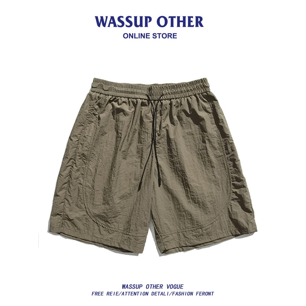 WASSUP OUTRO Shorts De Seda Gelo De Secagem Rápida Masculino Verão Estilo Japonês Solto Reto Perna Larga Esportes Calças