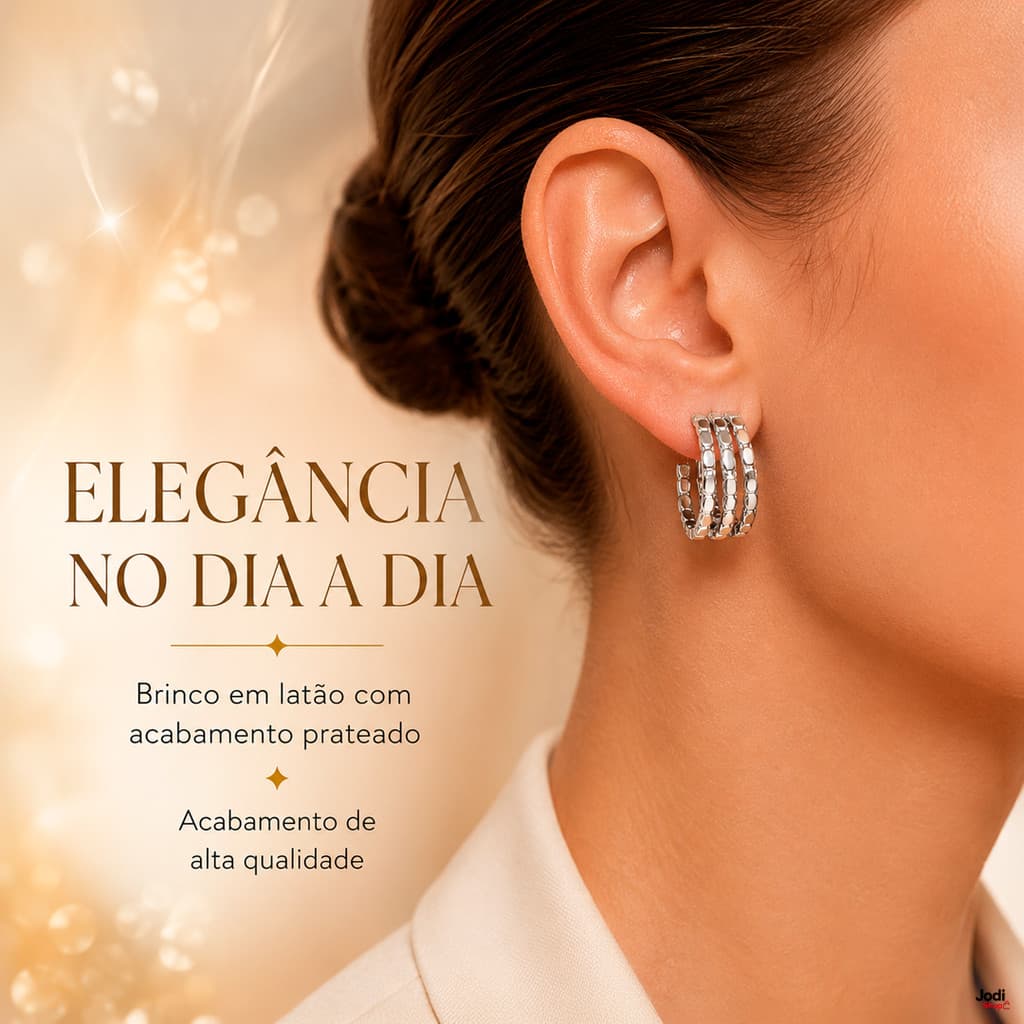 Brinco Feminino Argola Tripla em Latão com Design Moderno e Sofisticado