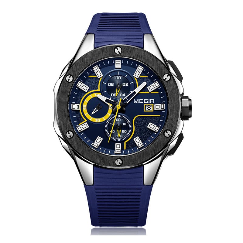 Megel MEGIR Masculino Multifuncional Cronógrafo Três Mãos Esportes Silicone Jelly Quartz Retro Criativo Relógio de Pulso
