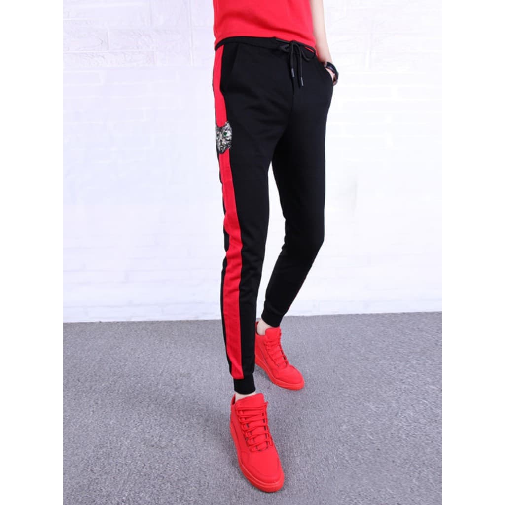Homens verão magro-ajuste calças magras All-Match Leggings calças versão coreana preto mais magro olhar calças casuais j