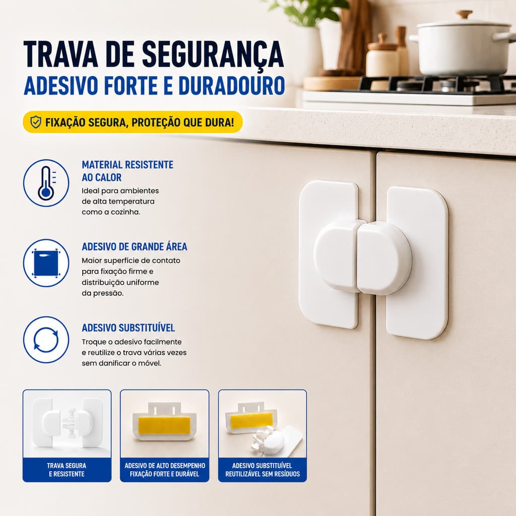 KIt 1/2/3/4 Trava de Segurança Autoadesiva para Geladeira e Gaveta Proteção para Bebê Trava Infantil para Cozinha