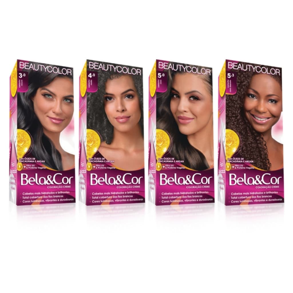 Kit Tinta Bela&Cor BeautyColor Castanho – Coloração Creme Tintura Capilar Permanente