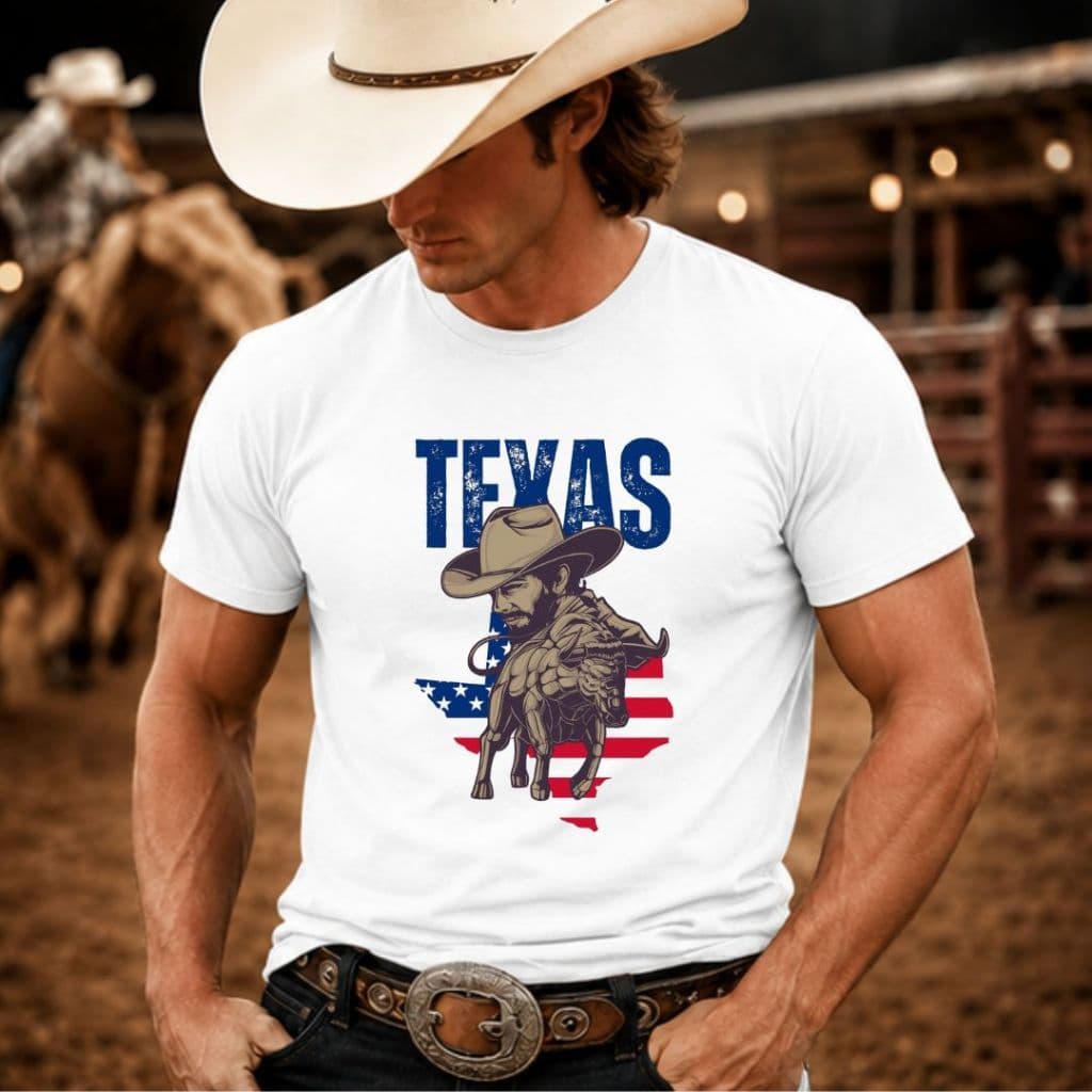 Camiseta Masculina 100% Algodão Premium Camiseta Cowboy Peão Bruto Rustico Texas Estados Unidos