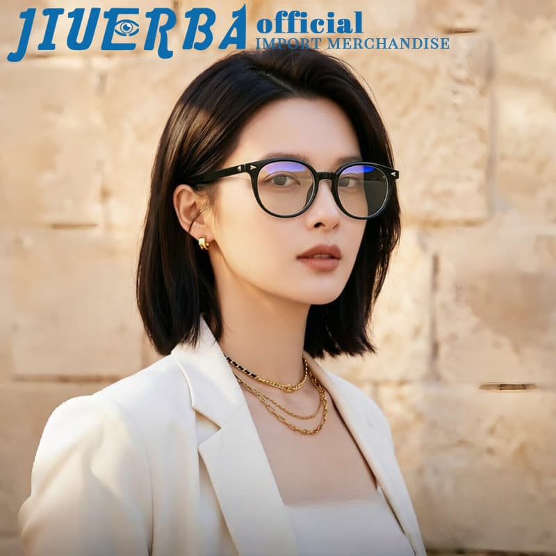 (JIUERBA) Óculos Redondos Pequenos Retrô Modernos K-Preppy Femininos TR90 , Com Armação De Bloqueio De Luz Azul Para Jog