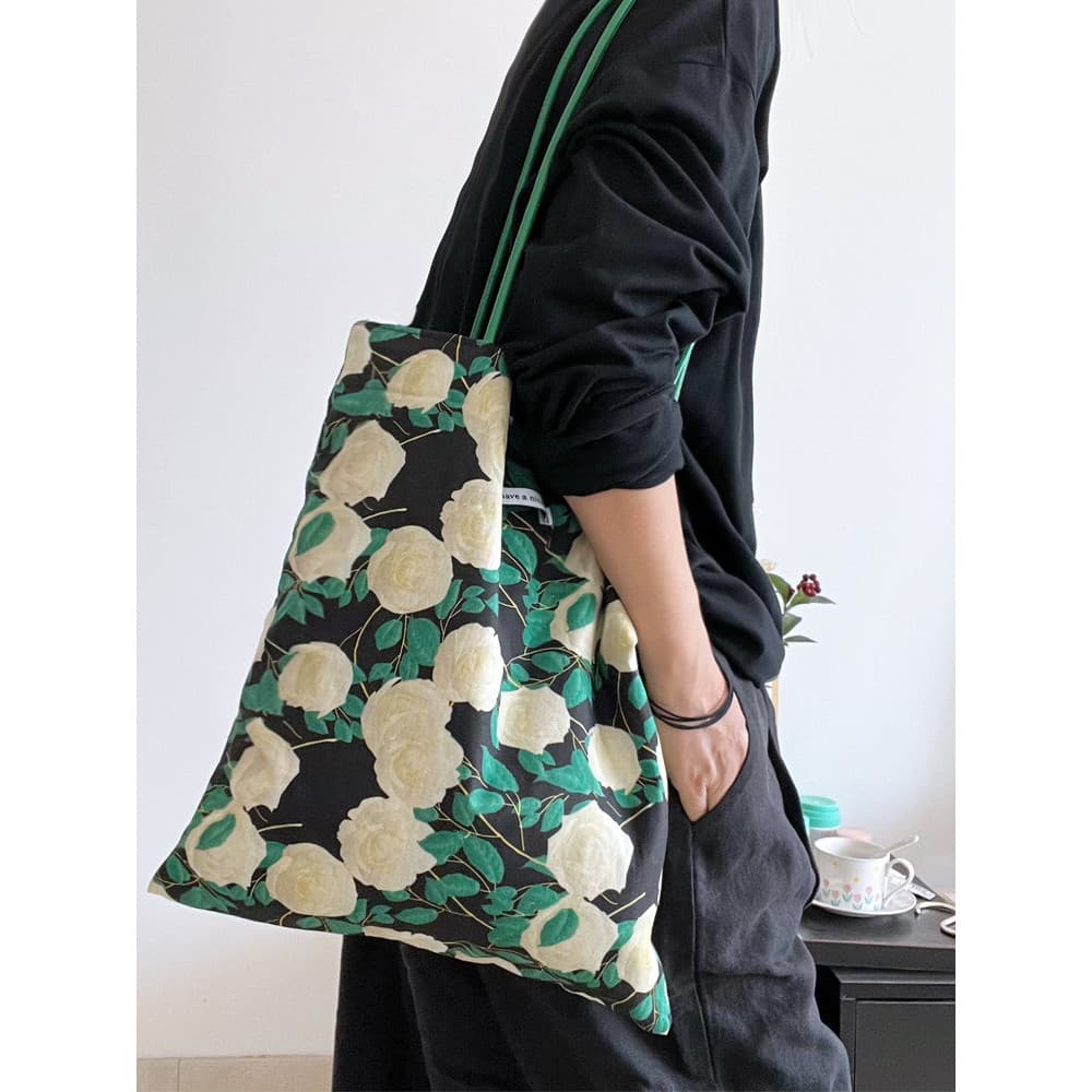 Japonês estilo coreano planta flor impressão bolsa de ombro Retro nicho estilo férias bolsa de lona verde Casual dupla f