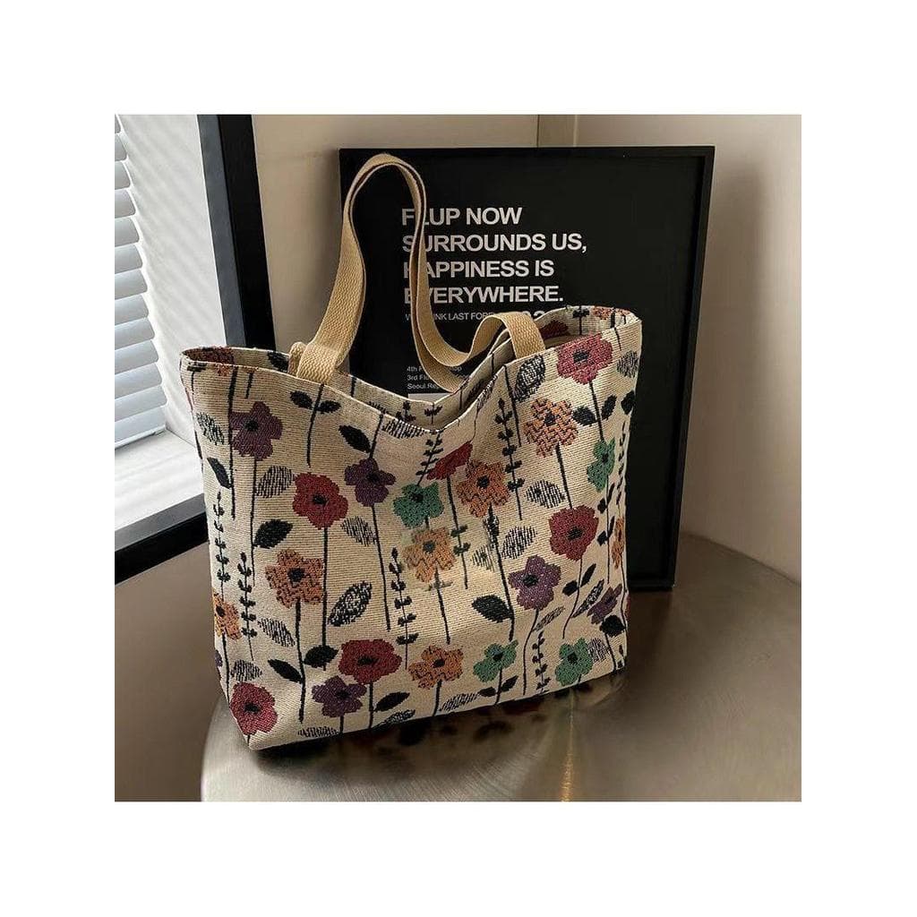 Estilo étnico bolsa de ombro de grande capacidade feminina 2025 novo estilo ins bolsa de lona Tote classe bolsa Commuter
