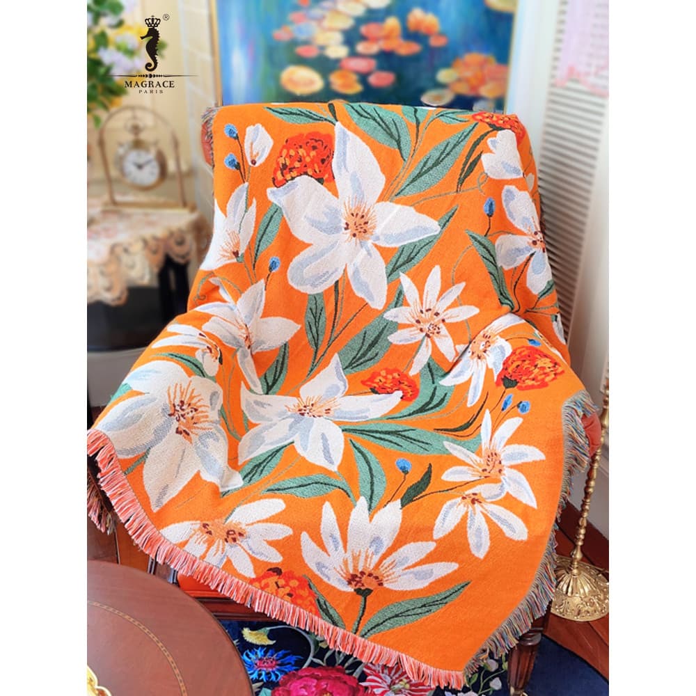Ma Ruishi Criativo Casa Lazer Tapeçaria Acampamento Ao Ar Livre Piquenique Decoração Cobertor Flor Laranja Sofá Linha Co