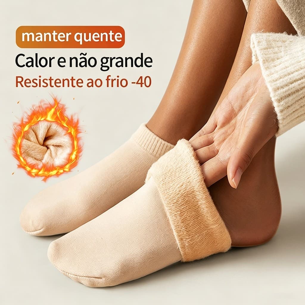 Kit com 6 Pares Meias Longas Aquecidas de Lã Toque Cashmere - Conforto e Estilo Sem Costura