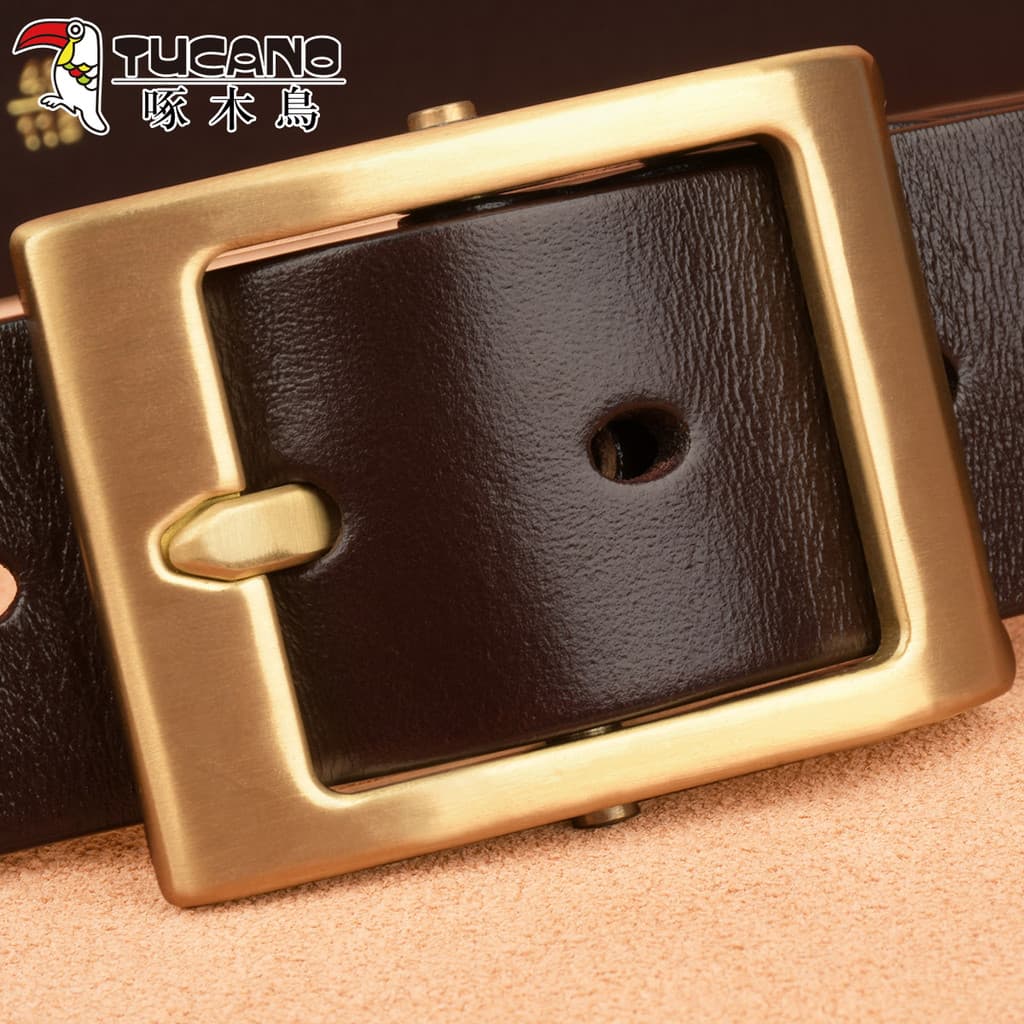Pica-pau primeira camada de couro masculino cinto de couro fivela de pino cinto genuíno fivela de cobre cinto juvenil