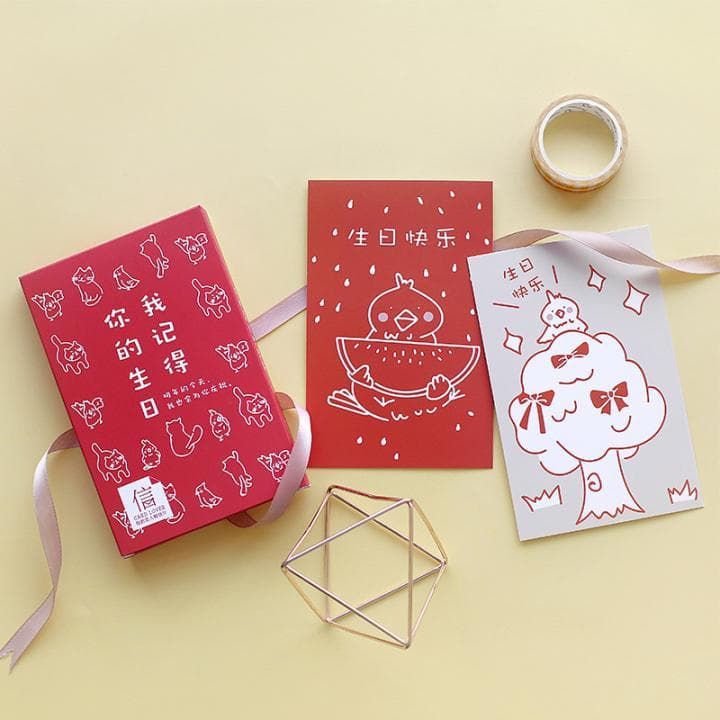 Eu lembro seu cartão postal de aniversário dos desenhos animados pintados à mão gato aniversário bênção cartão de aniver