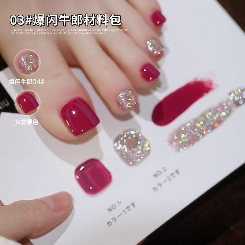 Piscando Niu Lang dragão fruta vermelho unha polonês cola 2025 novo estilo Popular verão branqueamento Manicure conjunto