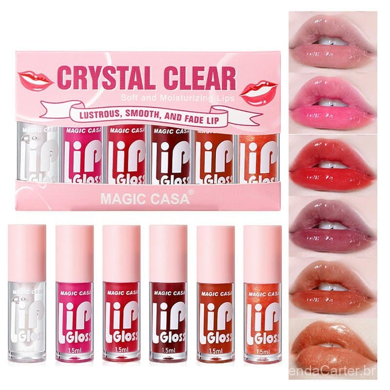 Conjunto De Brilho Labial MAGIC CASA De 6 Peças-Tonalidade Gelatinosa Hidratante Com Efeito Plumping