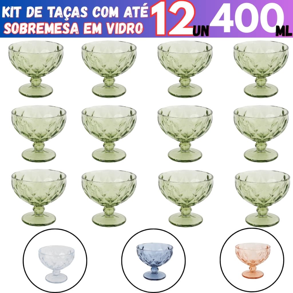 Jogo de Taças de Sobremesa 400ml em Vidro com 4/6/8/12 unidades para Mousse, Sorvete, Frutas e Doces