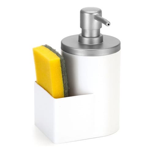 Dispenser Detergente E Bucha 600ml Branco C/ Cromado Fosco  - Branco
