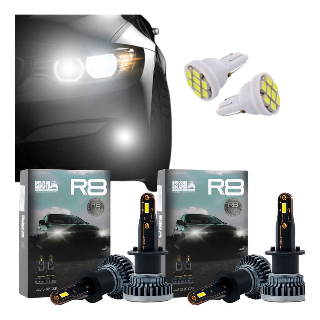 Kit 4 Lampadas Ultra Led 30000 Lumens Farol Alto H1 Baixo H7