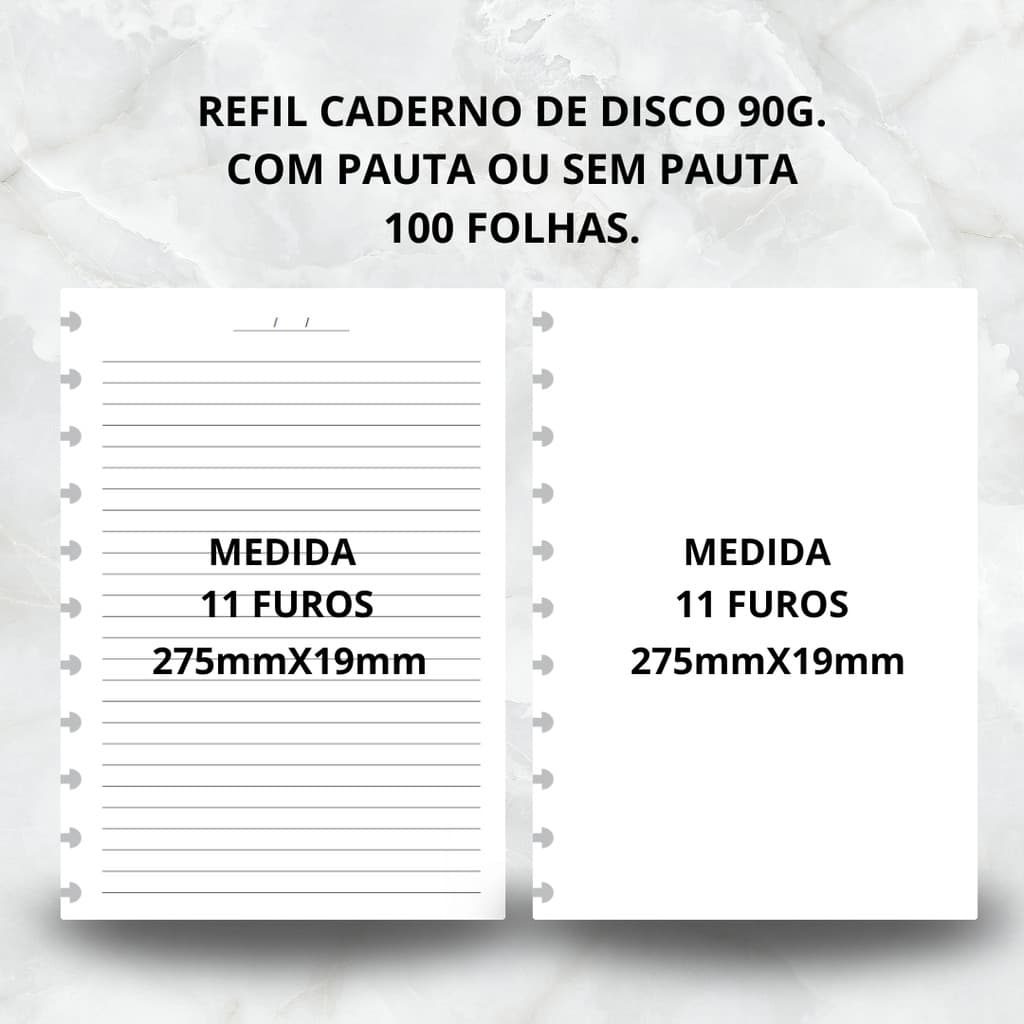 REFIL PARA CADERNO DE DISCO PAUTADO E SEM PAUTA 11 FUROS