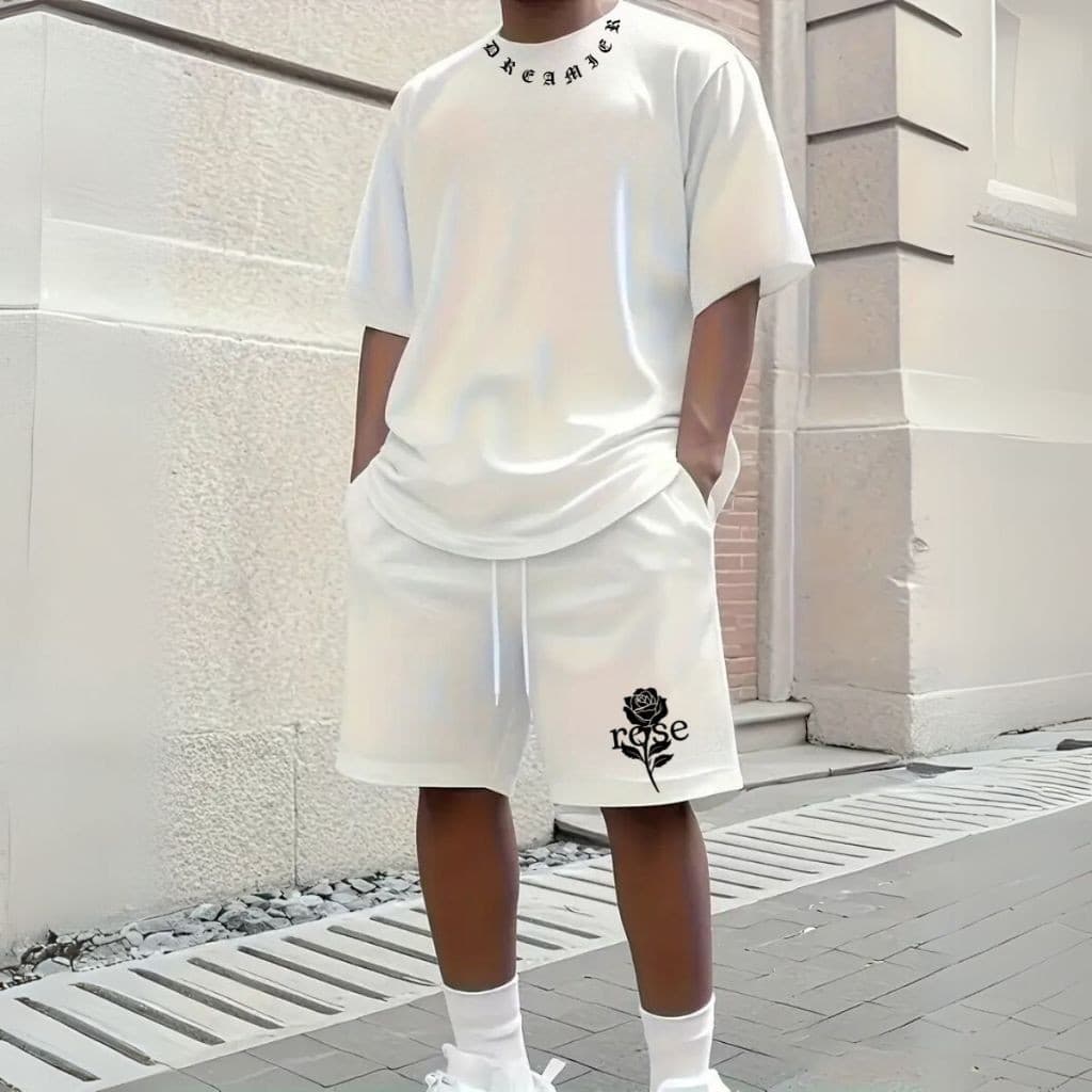 kit Conjunto camisa camiseta Streetwear Casual Masculino De Verão Dreaming And Rose Short + Camisa Oversized