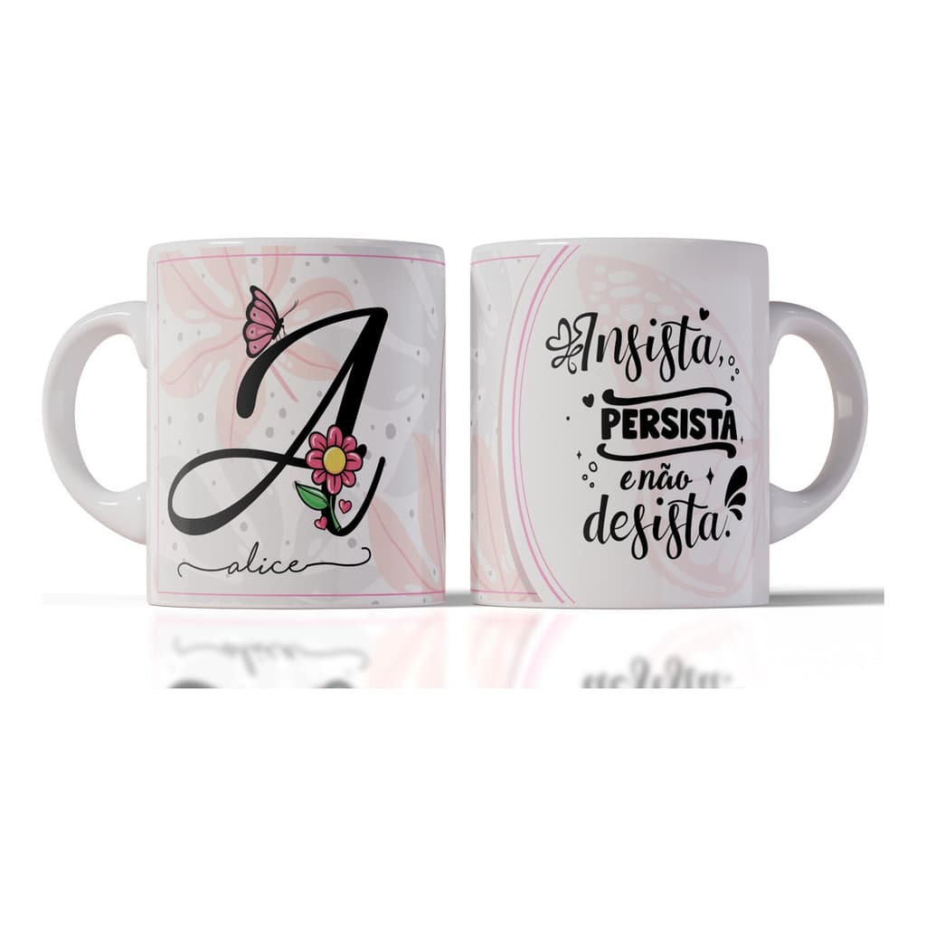 Canecas De Porcelana Personalizada Alfabeto Borboleta