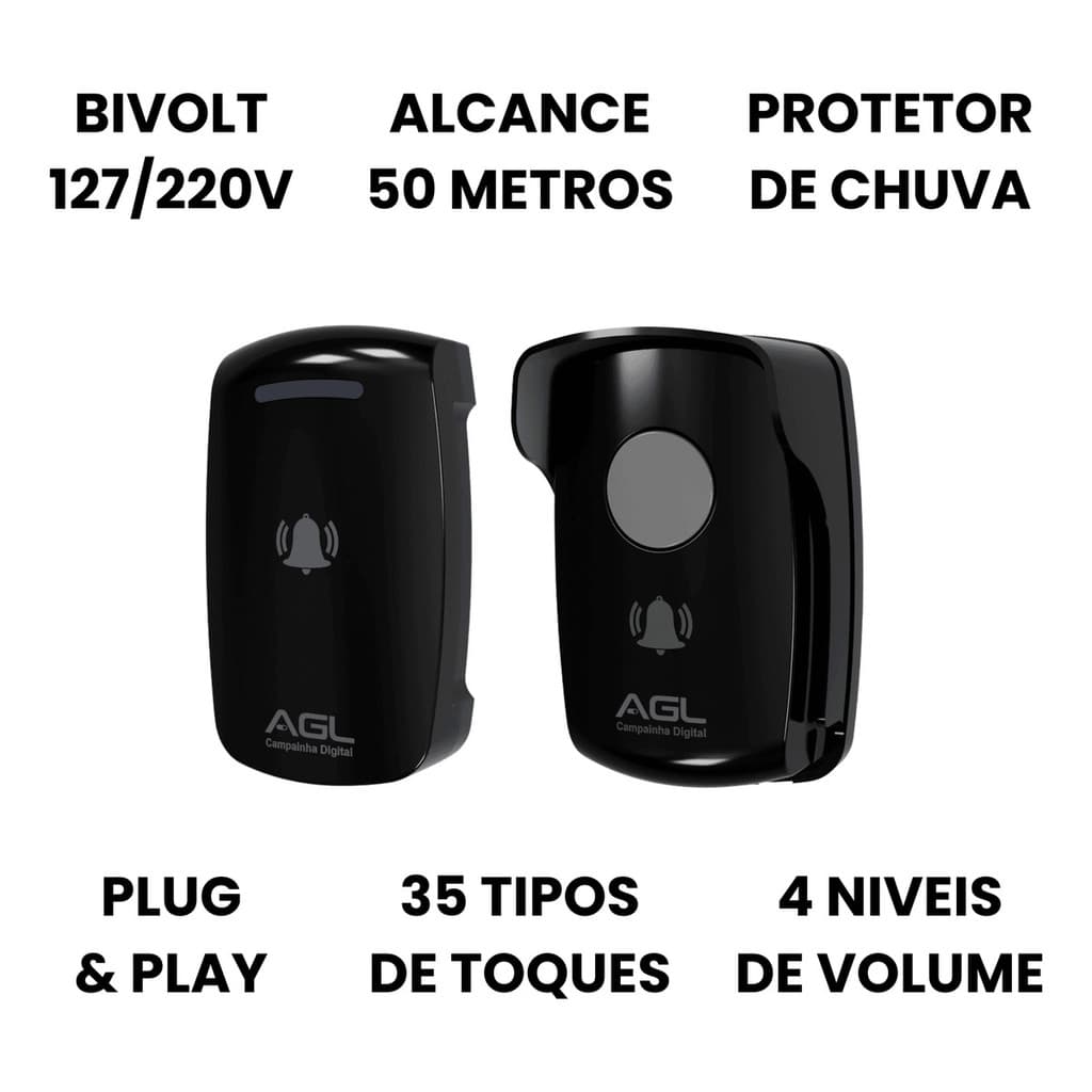 Campainha Eletrônica Sem Fio Agl Bivolt Resistente A Chuva