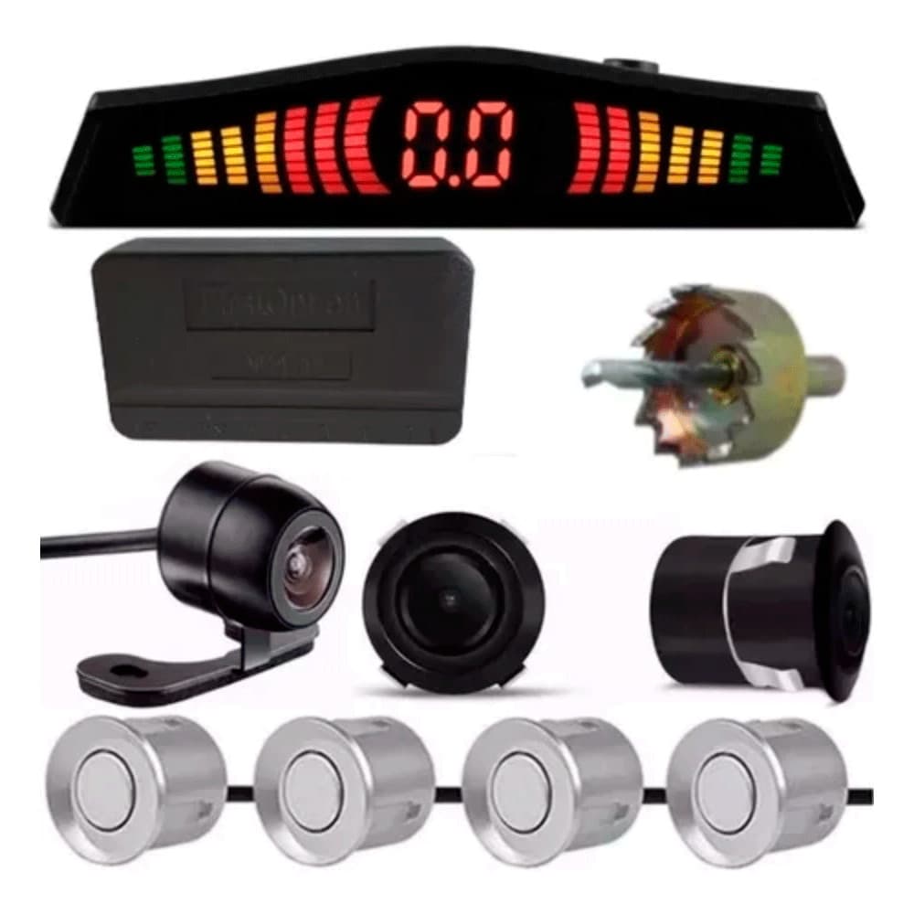Kit Camera Re 2 em 1 Estacionamento + Sensor Prata 18mm