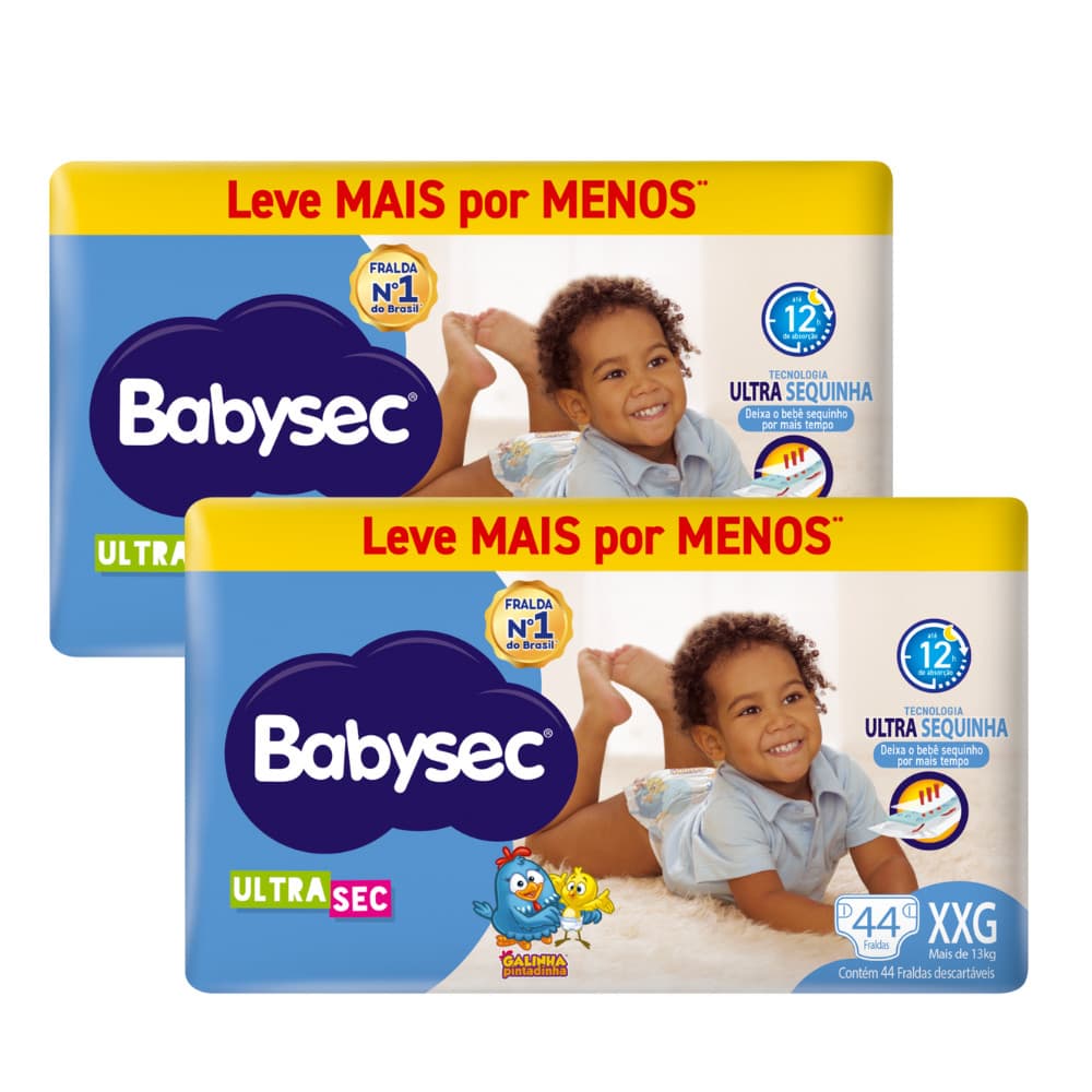 Kit Econômico 2x Fralda BabySec Hiper XXG c/ 44 un- Ultrasec Galinha Pintad Leve Mais Pague Menos