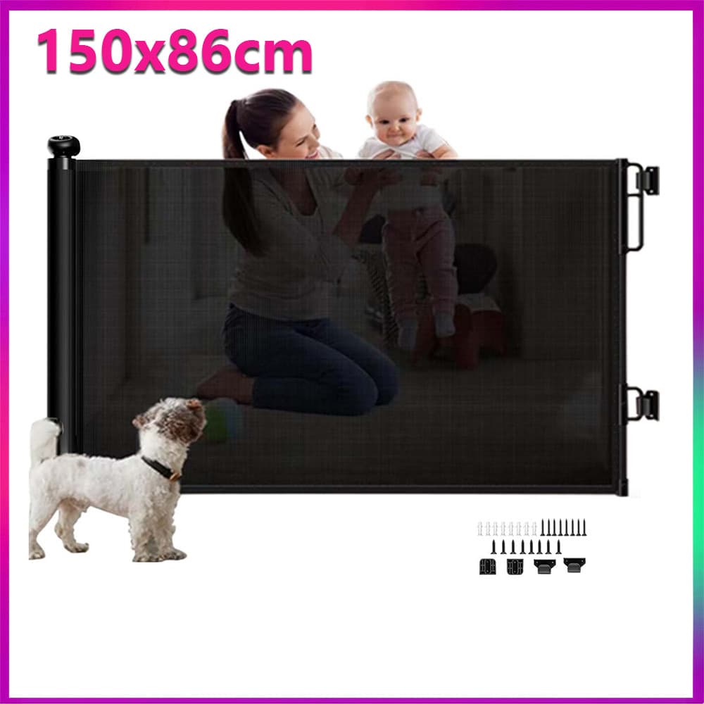 150x86cm Preto Portão Retrátil de Segurança Grade de Proteção Retrátil para Escadas Grade Tela de Proteção Portao Grade