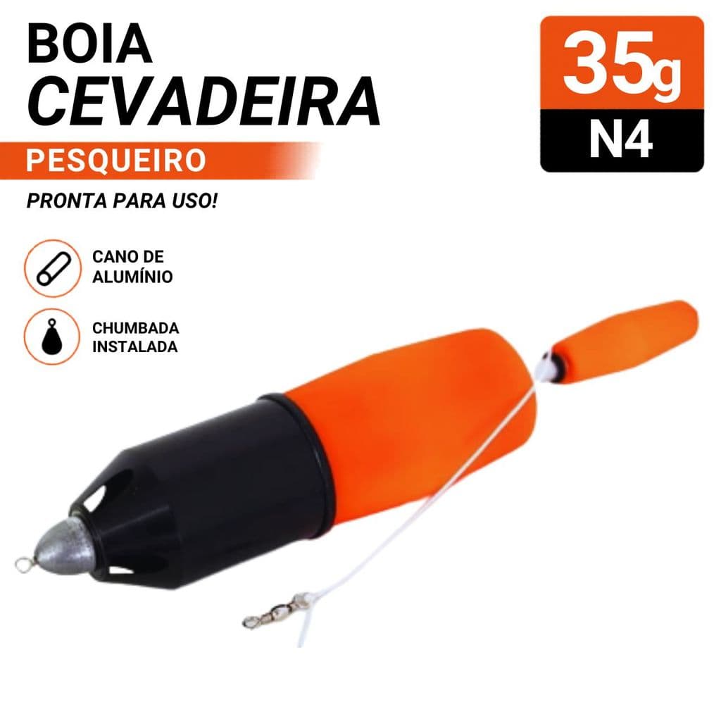 Boia Cevadeira 35g N4 Pesqueiro Pacu Tamba Cano Alumínio Com Chumbada Arremesso Longo Antena Chicote
