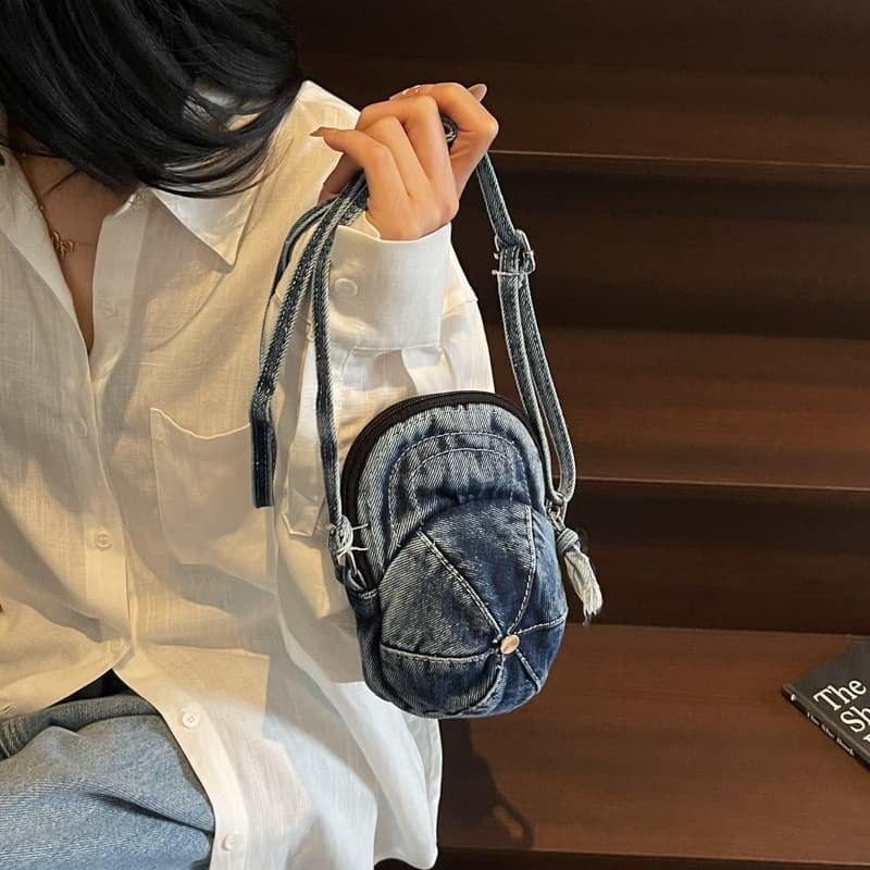 Denim pequeno saco feminino rua na moda legal Mini saco do telefone móvel ins nicho Casual personalidade chapéu Cross-co