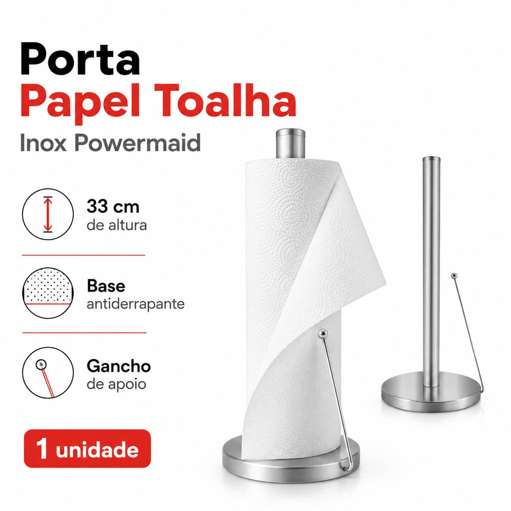 Porta Papel Toalha Inox Powermaid 33cm Base Antiderrapante