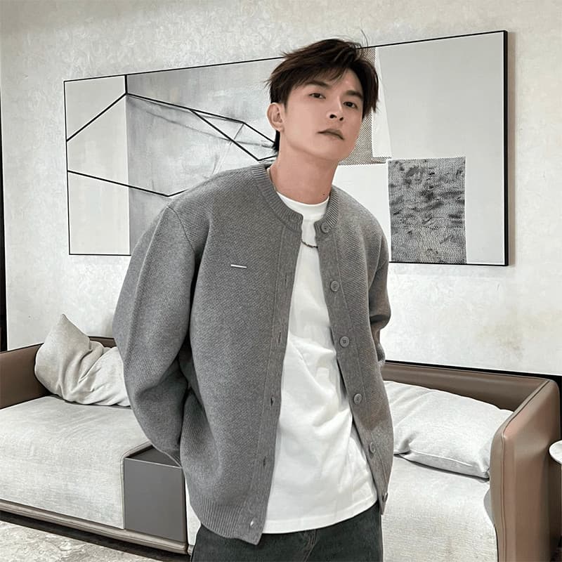 Homens jovens outono malha Cardigan jaqueta coreano Casual simples cor sólida All-Match casal gola de beisebol camisola
