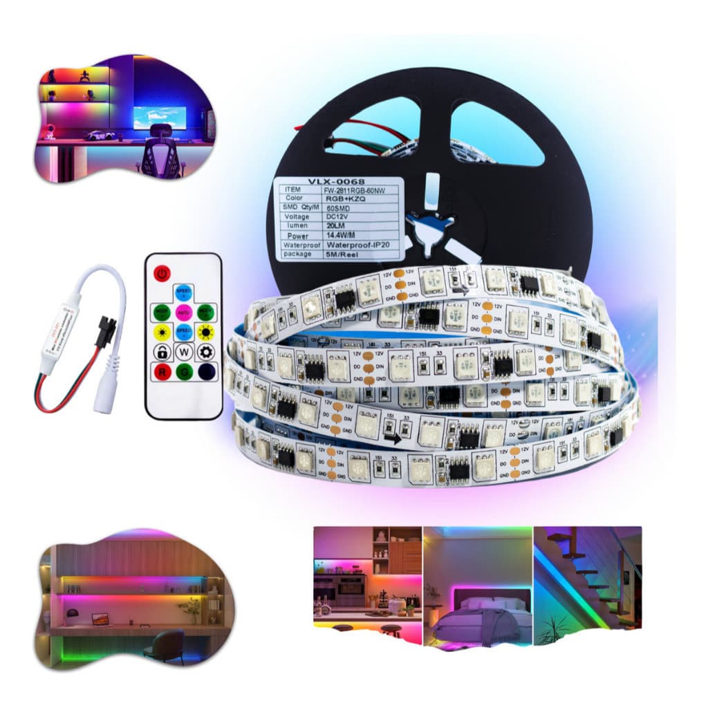 Fita Led Endereçável 5 Metros Ws2811 12v 300 Leds Ip20 60smd Cor Da Luz Rgb Rgb