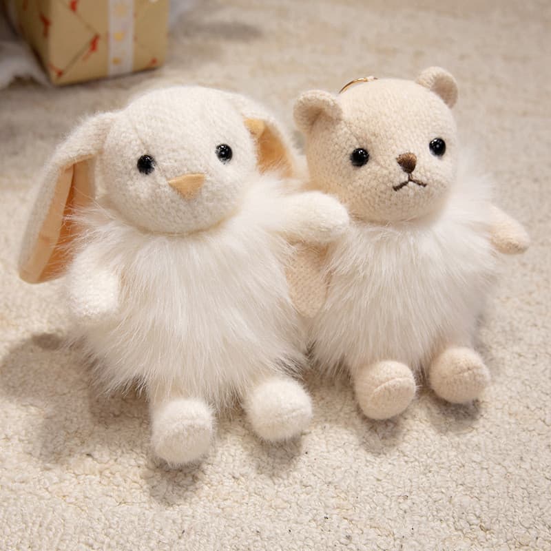 Pompom boneca pequeno pingente de pelúcia peludo boneca saco pingente bonito chaveiro boneca presente da menina