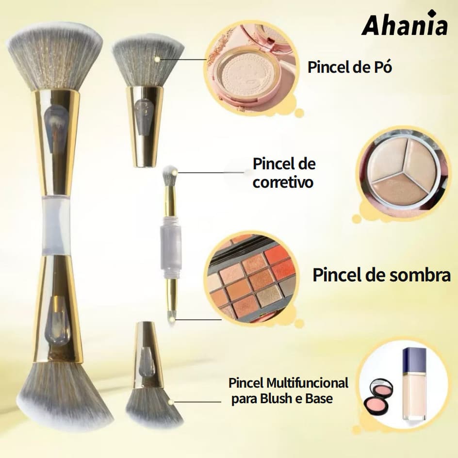Pincel De Maquiagem Multifuncional 4 Em 1, Pincel Desmontável Para Base, Corretivo, Sombra e Blush , Cabo Transparente