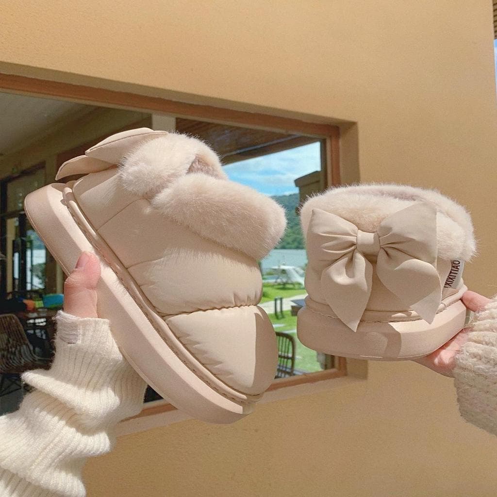 Menina arco curto tubo botas de neve feminino inverno forro de lã engrossado quente à prova dwaterproof água sapatos de