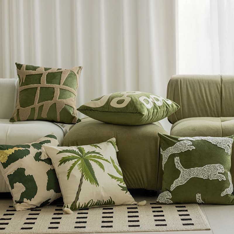 Novo francês Retro série verde sofá travesseiro moderno simples bordado flanela verde oliva cabeceira lombar travesseiro