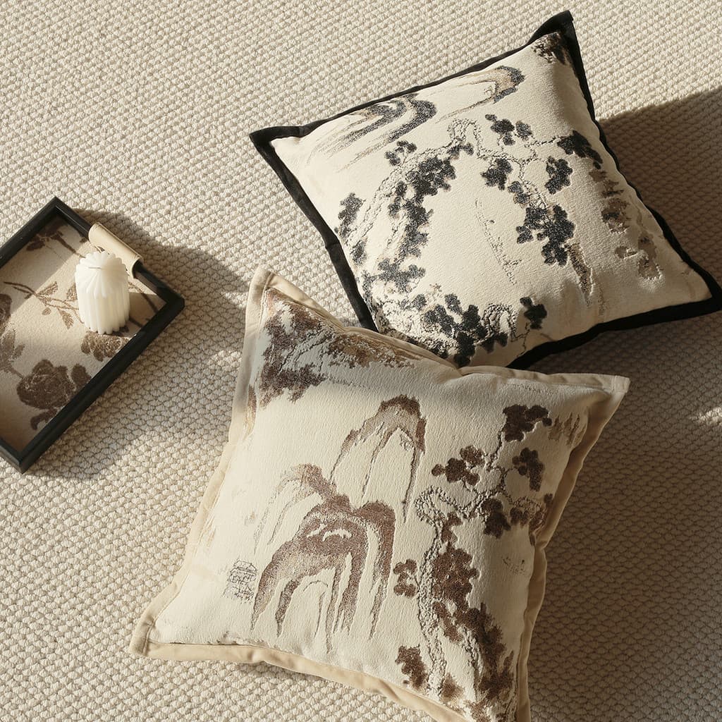Nova paisagem chinesa sofá travesseiro lombar Chenille sala de estar decoração travesseiro almofada cama volta fronha lo