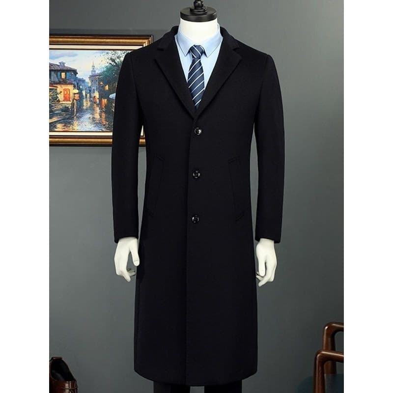 Casaco masculino longo de meia-idade sobre o joelho terno colarinho versão coreana outono inverno blusão Woo
