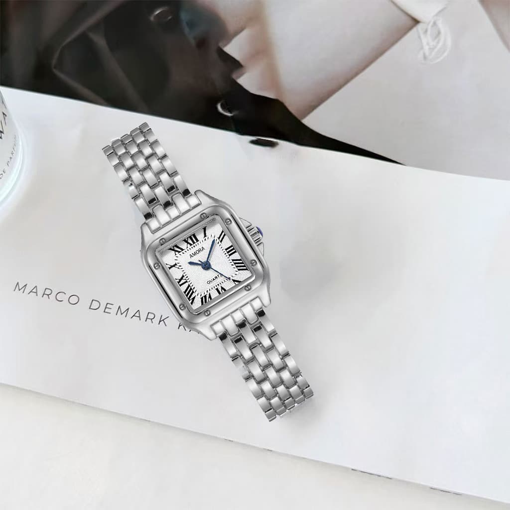 Novo relógio de quartzo feminino em formato quadrado, relógio genuíno feminino de luxo leve e casual.