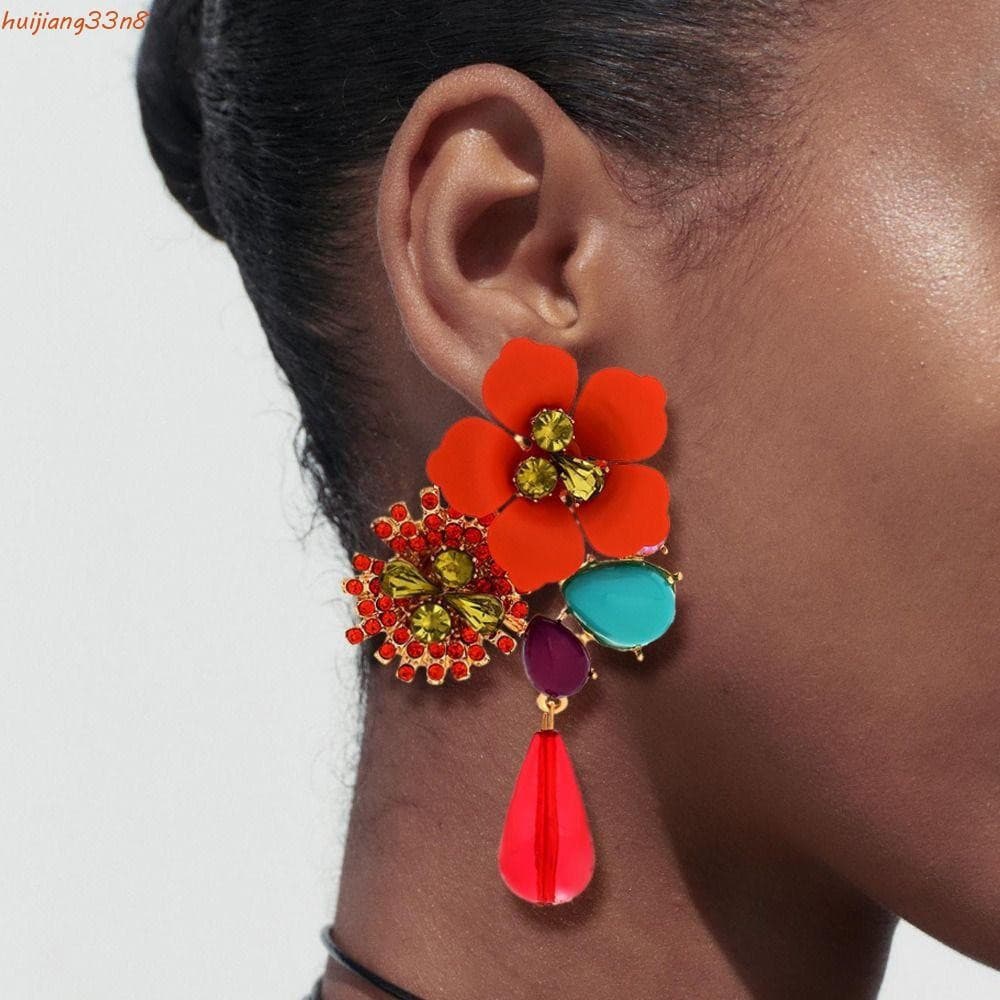 Brincos Longos De Gota De Água HUIJIANG , De Flor De Resina Boêmia Vintage Femininos Multicamadas De Contas